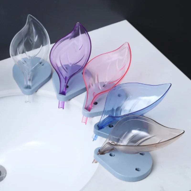 Bathroom Soap Holder Leaf Shape Dish Soap Kitchen Sponge Soap Box Storage Non-slip Drain Soap Case Container Bathroom accessorie