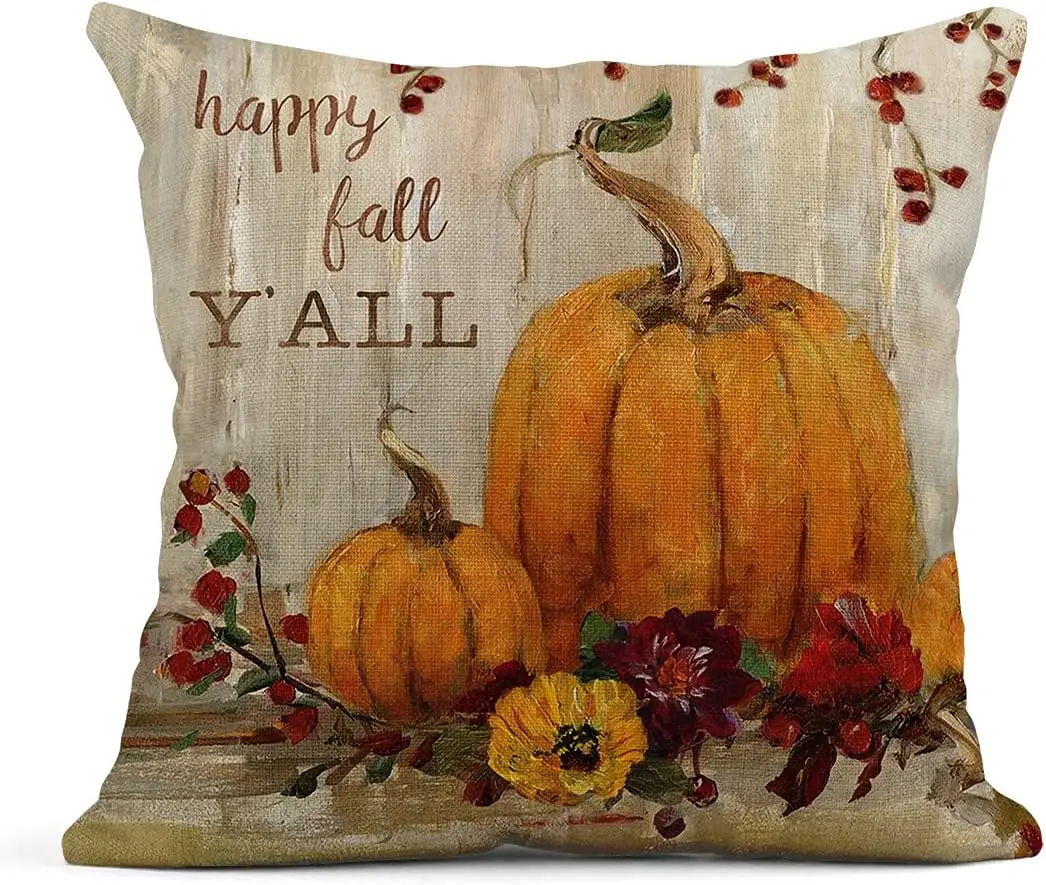 Funda de almohada de lino con diseño de calabaza para decoración del hogar, cubierta de cojín cuadrada para sofá, cama, otoño