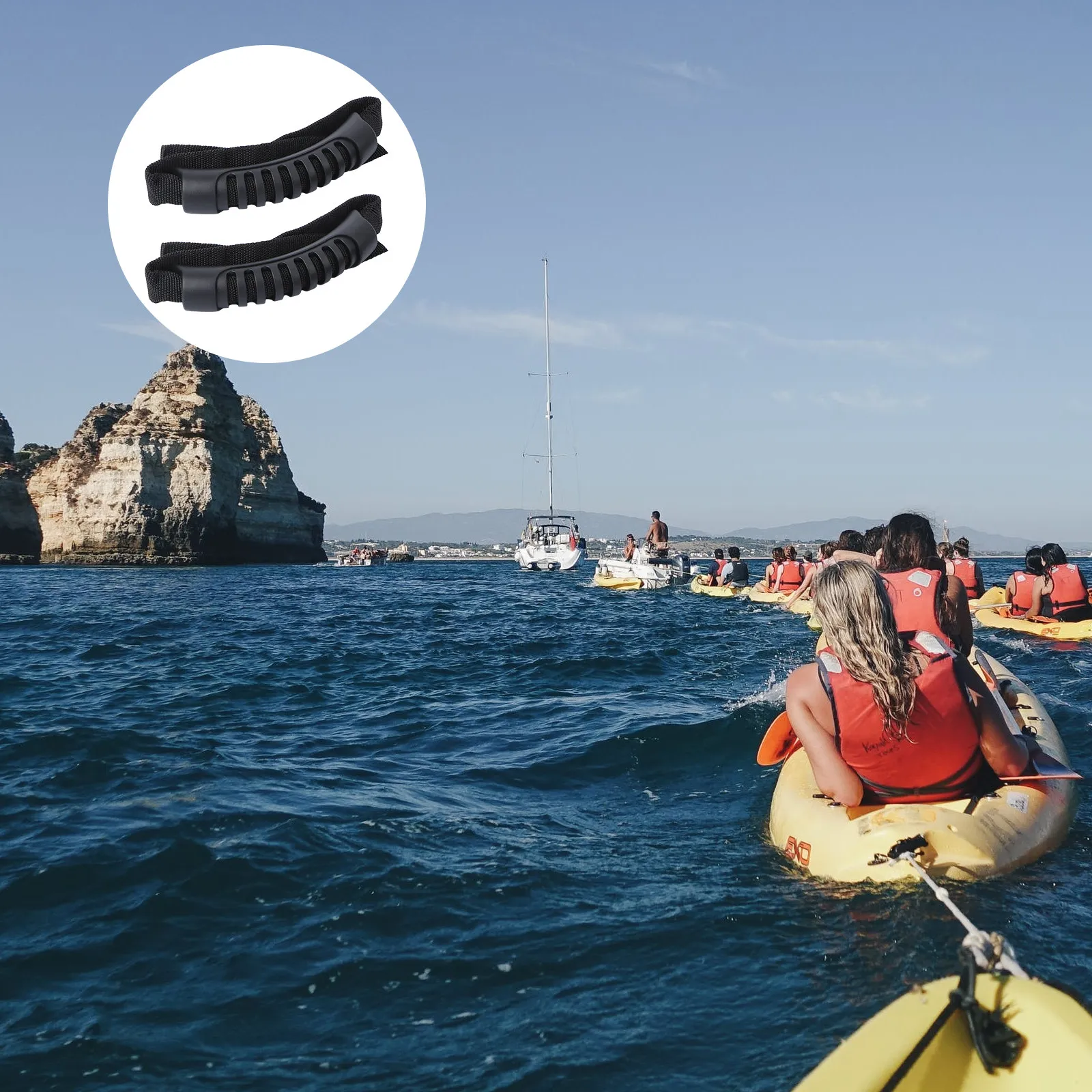 

2 шт. ручки для каяка, пластиковые нейлоновые сменные ручки для каяка, каноэ, багажа, дверей, боковых панелей лодок, безопасные, устойчивые, удобные