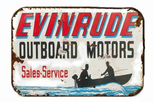 Panneau publicitaire vintage en métal pour moteurs hors-bord Evinrude - Aluminium
