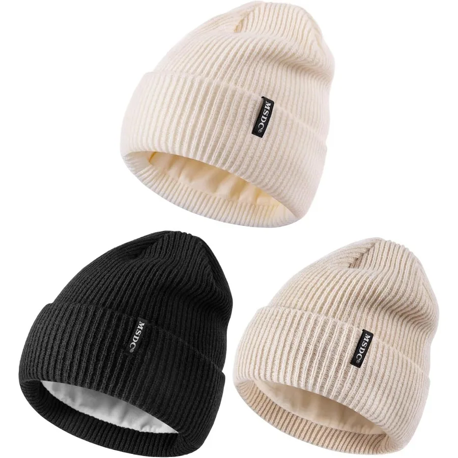 

MSDC Beanies Women 3 Pack Winter Hats for Women Men Fleece Lined Warm for Cold Weather Beanie for Women Fashion Skull Cap