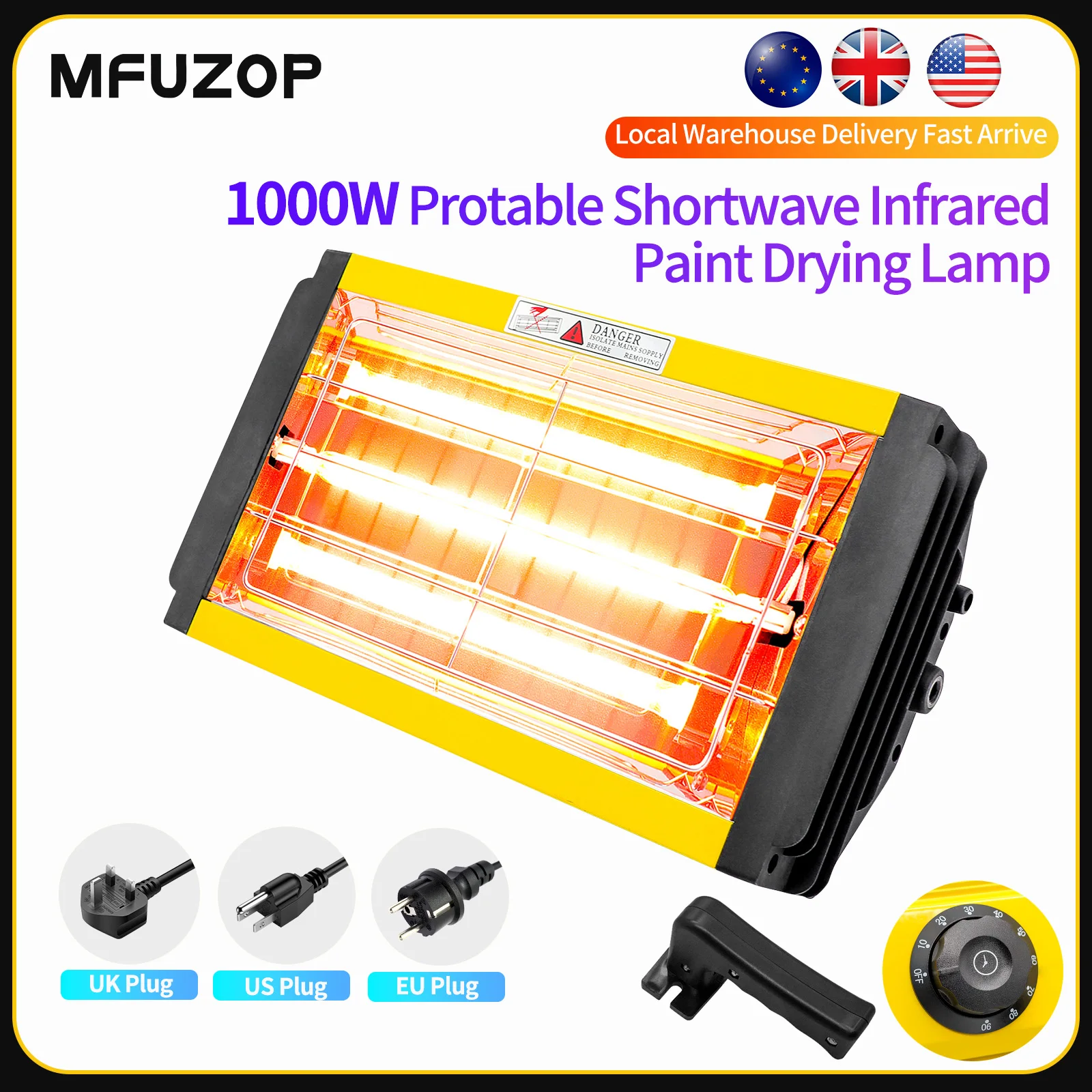 

DATOUBOSS Портативная инфракрасная лампа для отверждения краски 1000 Вт Ручной коротковолновый инфракрасный нагревательный светильник Инструмент для ремонта кузова автомобиля