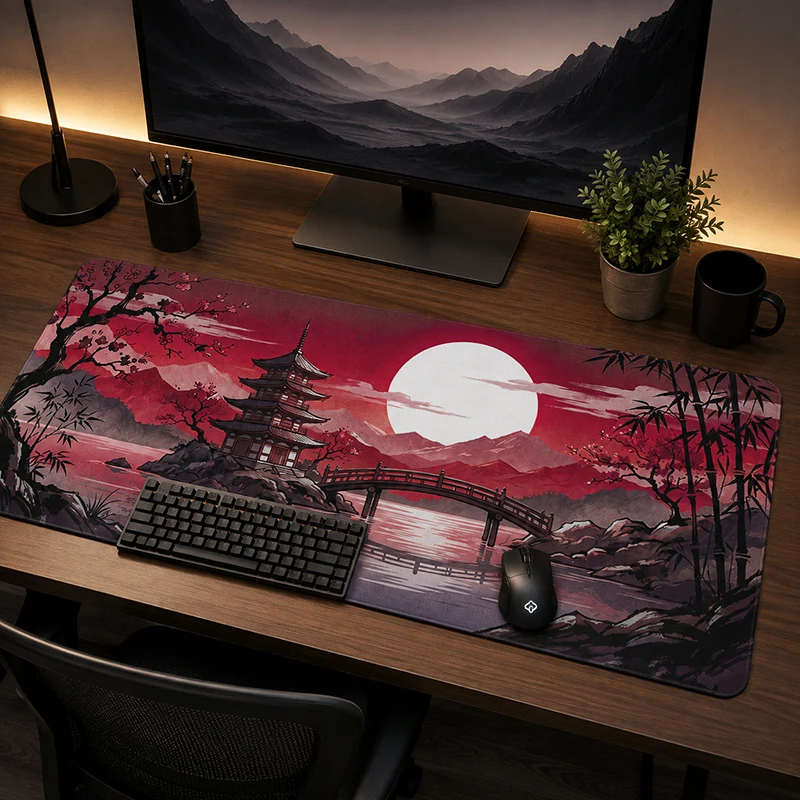 Mouse Pad Red Moon Pagoda Lake Scene Gaming printon demand Home New Mousepad XXL Desk Mats Soft Non-Slip Computer Mice Pad