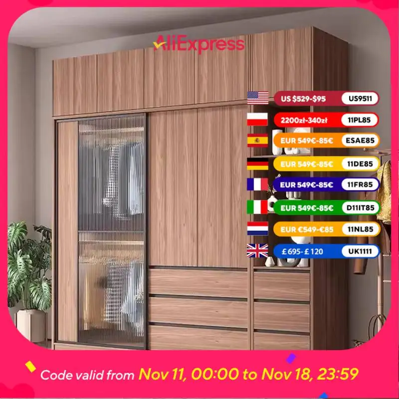 

Sliding Doors Glass Wardrobes Bedroom Storage Drawers Wooden Display Closet Space Saving House Armarios De Ropa Furniture Home