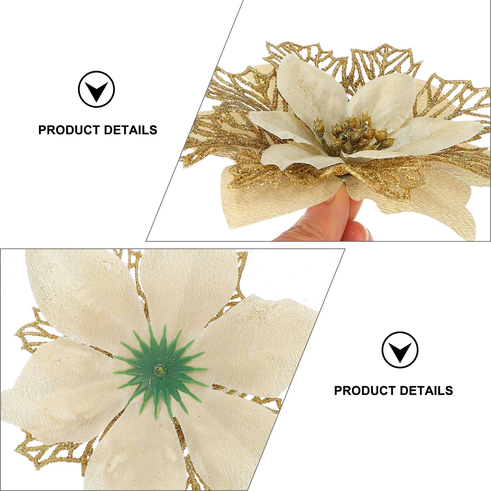 

10Pcs Christmas Flower Decor Gold Powder Artificial Flower Xmas Party Adornment Party Adornment Gold Powder Fake Flowers