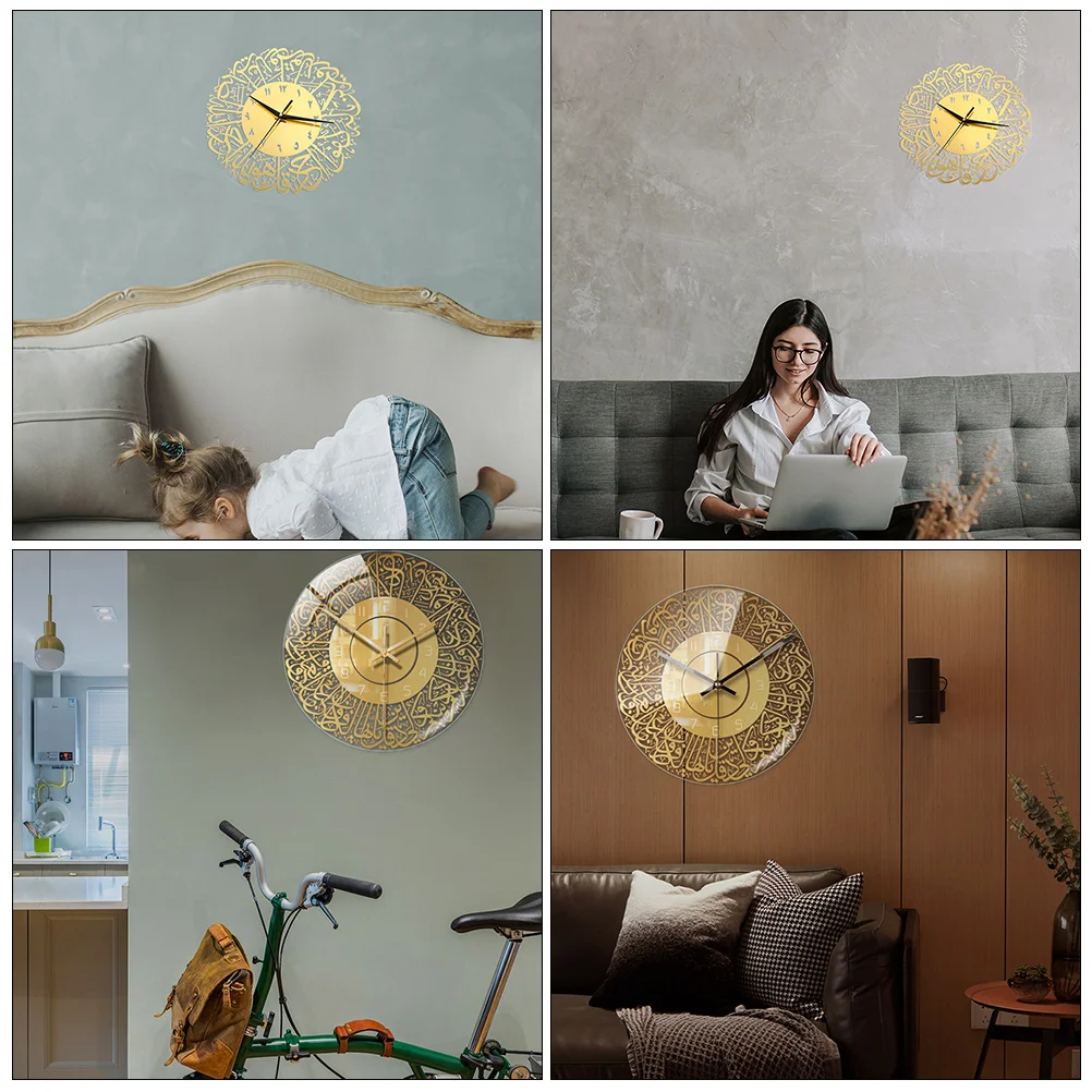 

Ramadan Wall Clock Gold Round Non Ticking Muslim Home Decor Festival Calligraphy Bedroom Living Room Housewarming Gift
