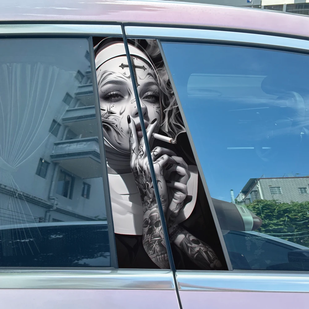 

Gothic Nun Car Stickers DIY Car B-pillar Cover Scratches Waterproof Durable Cartoon Automobile Decoration Auto PET Decals