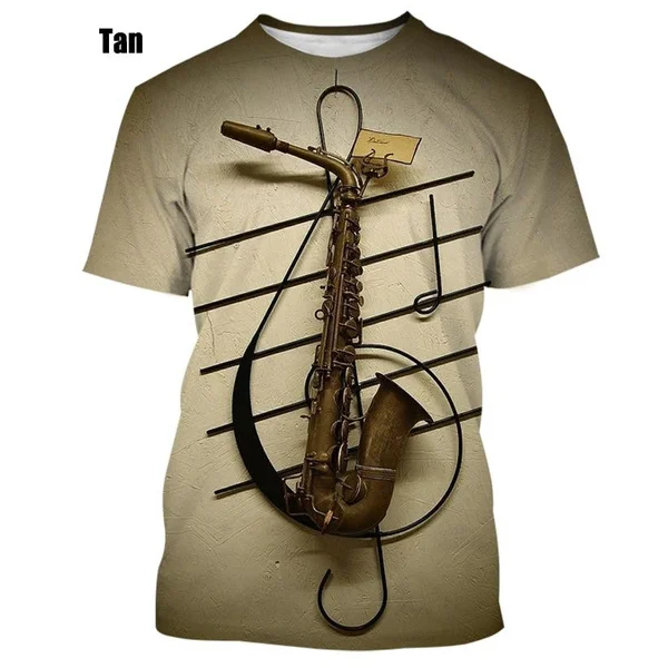 2023 New Jazz Musical Instrument Saxophone T Shirt Men's Casual Music Art Short-sleeved T Shirt