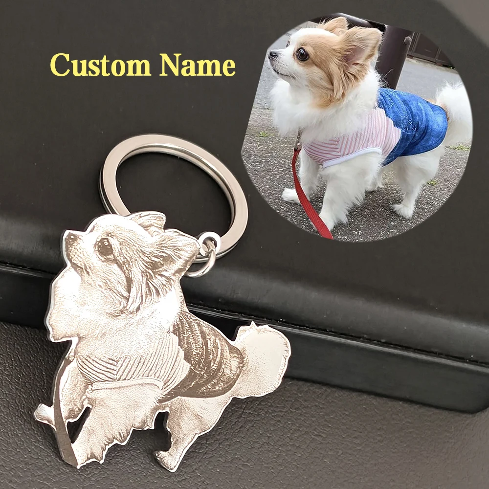 

Customized Laser Engraved Pet Photo Pendant Keyring Stainless Steel Personalized Cute Cat Dog Unique Keychain Jewelry Gifts