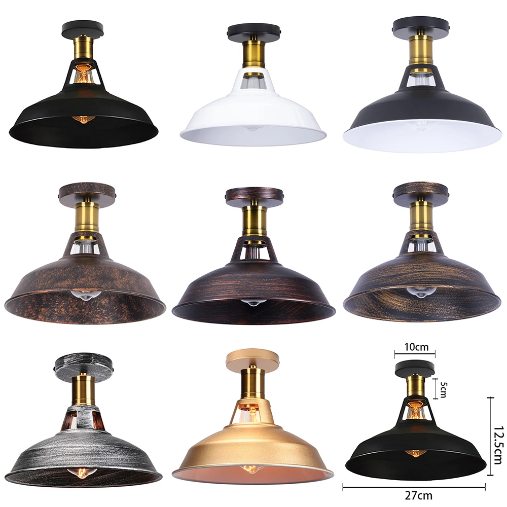 Retro Iron E27 Ceiling Light Shade Loft Vintage Industrial Wind Ceiling Lamp Cover for Home Bar Cafe Shop Lighting Fixture Deco