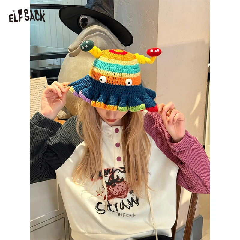 

Стильная женская шляпа ELFSACK с 3D-грибами, цветными полосками и рюшами на козырьке