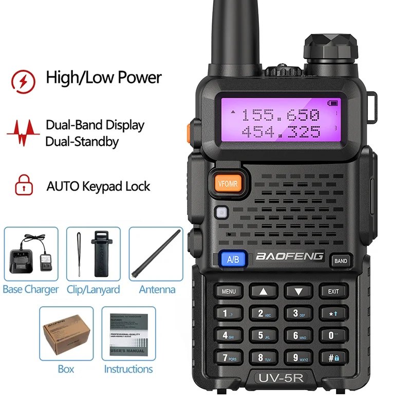 Baofeng Walkie Talkie UV 5R, Walkie Talkie Dual Band VHF UHF portabel FM amatir 1800mAh UV5R Radio Ham dua arah untuk mendaki