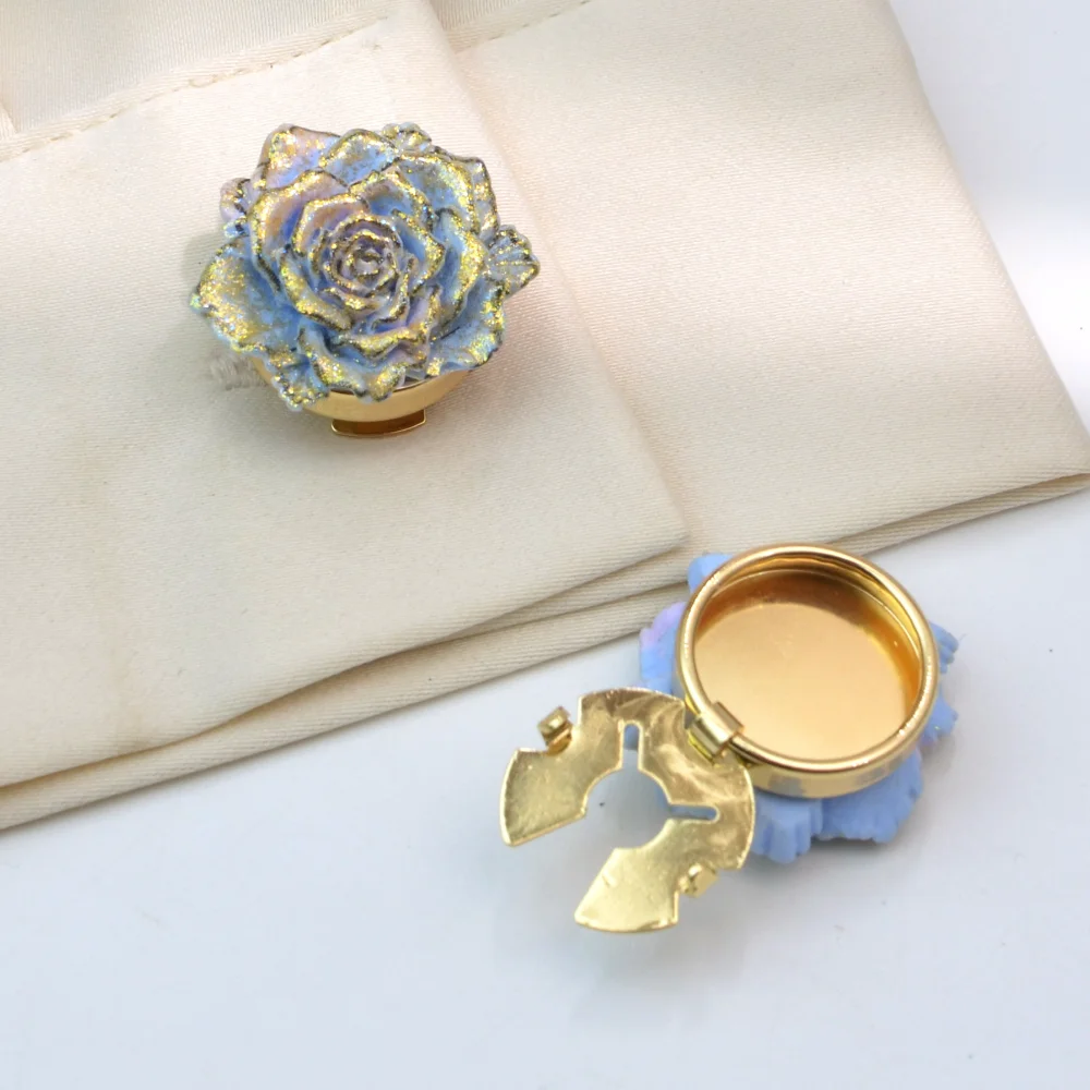 2 PCS Colorful Golden-plated Rose Cufflinks Multi-colored Enamel Flower Brooch Girly Dress Suit Jacket and Accessories - view 4