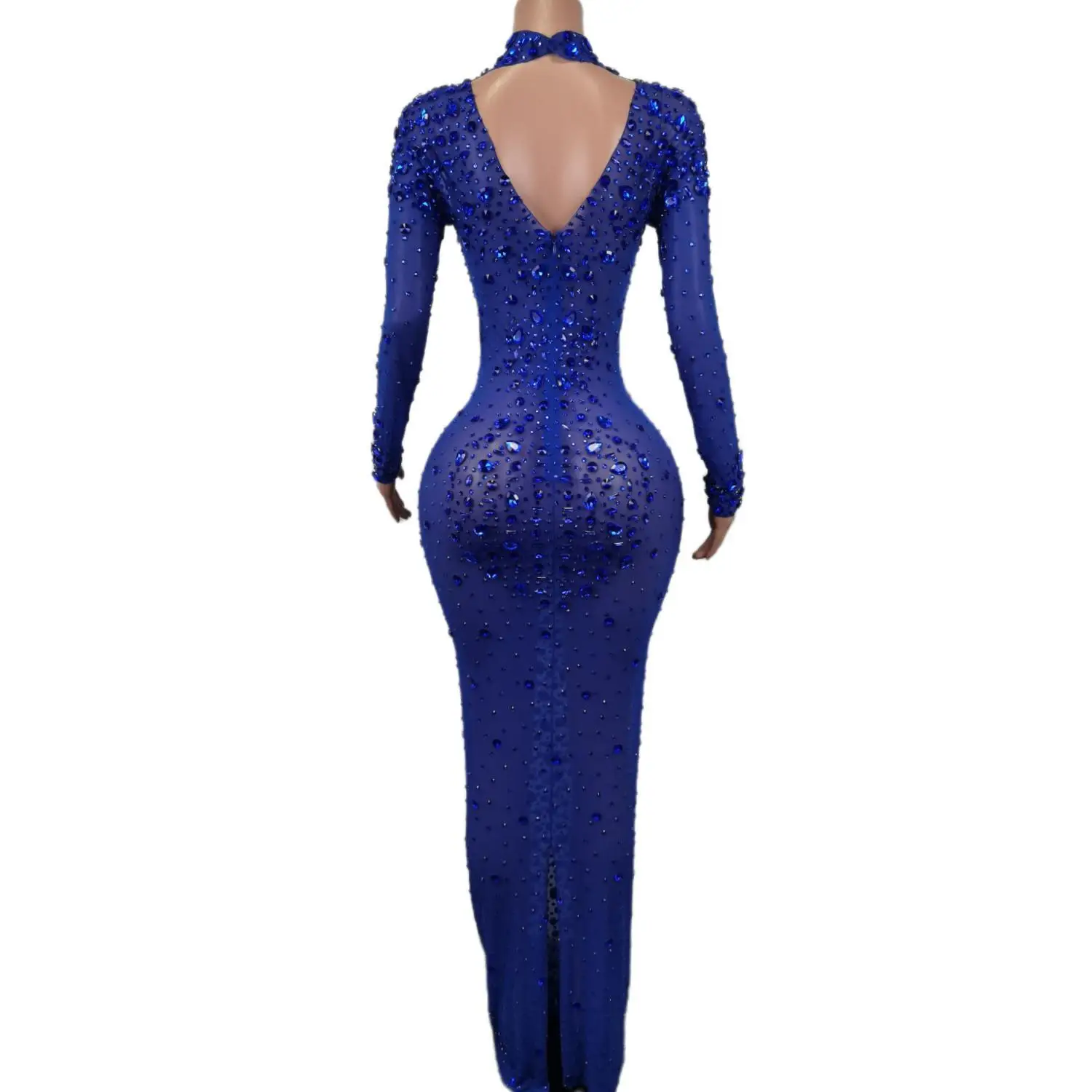 Sexy Bodycon Sheer Mesh African Dress for Women Sparkly Rhinestone Luxury Maxi Dress Wedding Prom Evening Gown Bridesmaid Dress