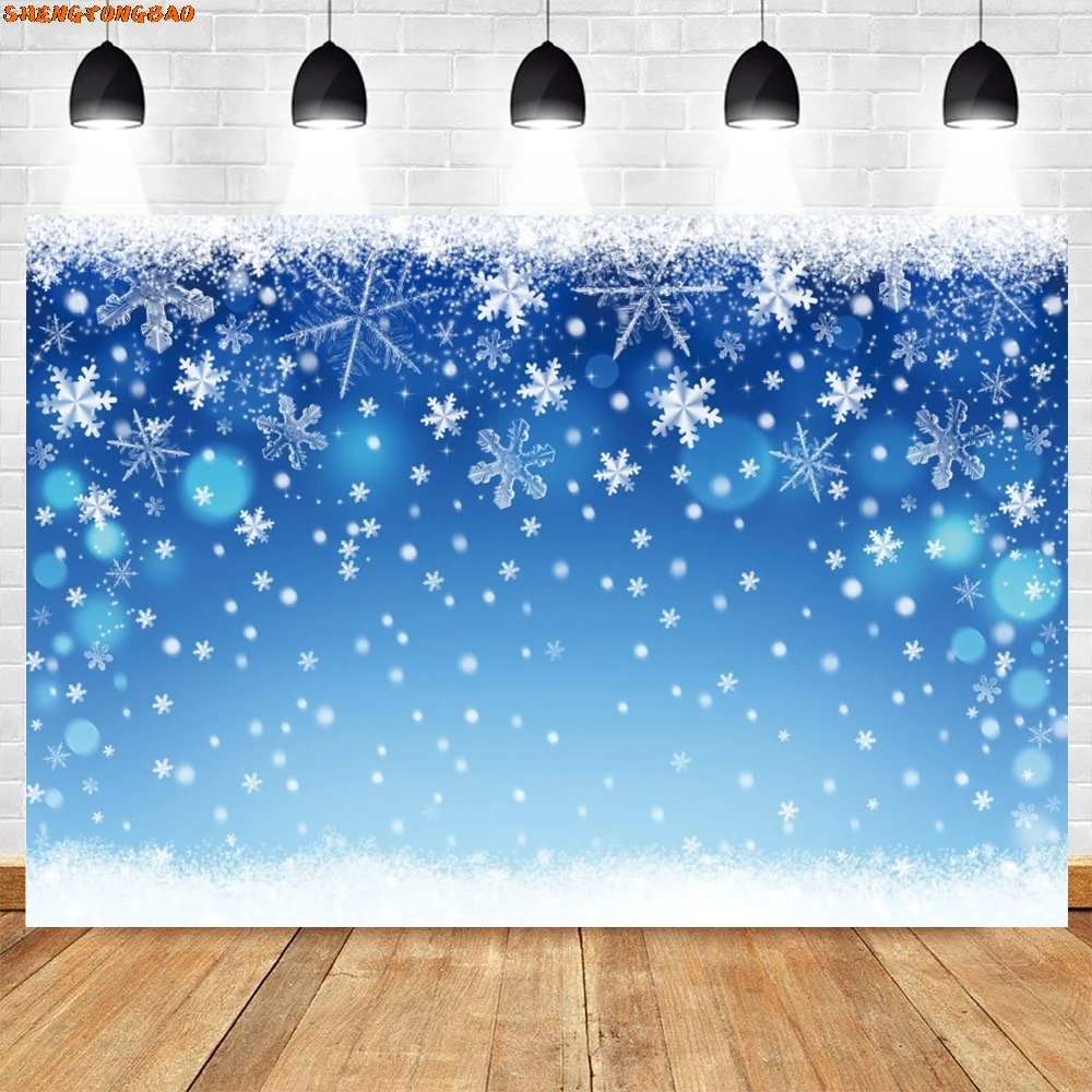 Winter Sneeuwvlok Ijsblauwe Achtergrond Baby Douche Kids Verjaardagsfeestje Familieportret Bruiloft Fotografie Achtergrond Decor