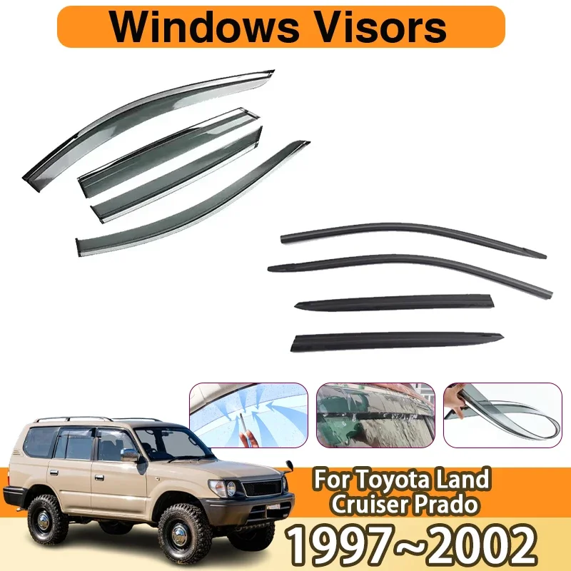 Car Window Visor 4 PCS For Toyota Land Cruiser Prado J90 FJ90 LC9 1997~2002 Rainproof Deflectors Windshield Sets Car Accessories