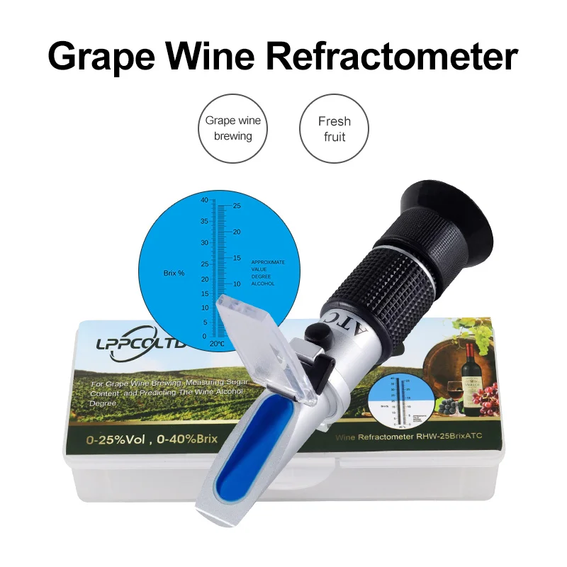 Handheld Wine Alcohol Refractometer With ATC Dual Scale Brix 0-40% 0-25% VOL Optical Tester for Grape Making Winemakers