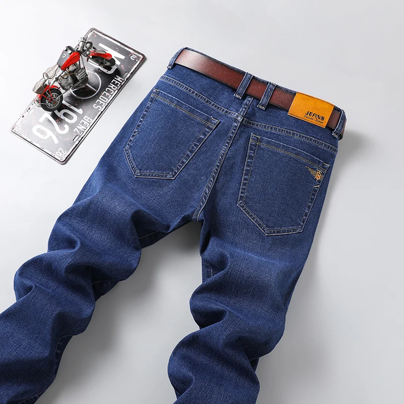 Spring Autumn Men's Fashion Casual Jeans Black Blue Classic Business Straight Elasticity Brand Denim Trousers Plus Size 28-46