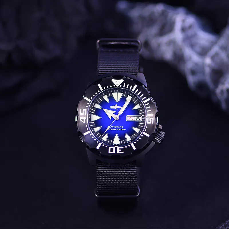 HEIMDALLR Men Automatic Watch 45.3mm Sport Mechanical Wristwatch 200m Waterproof C3 Luminous Sapphire Mirror NH35 Monster Dial