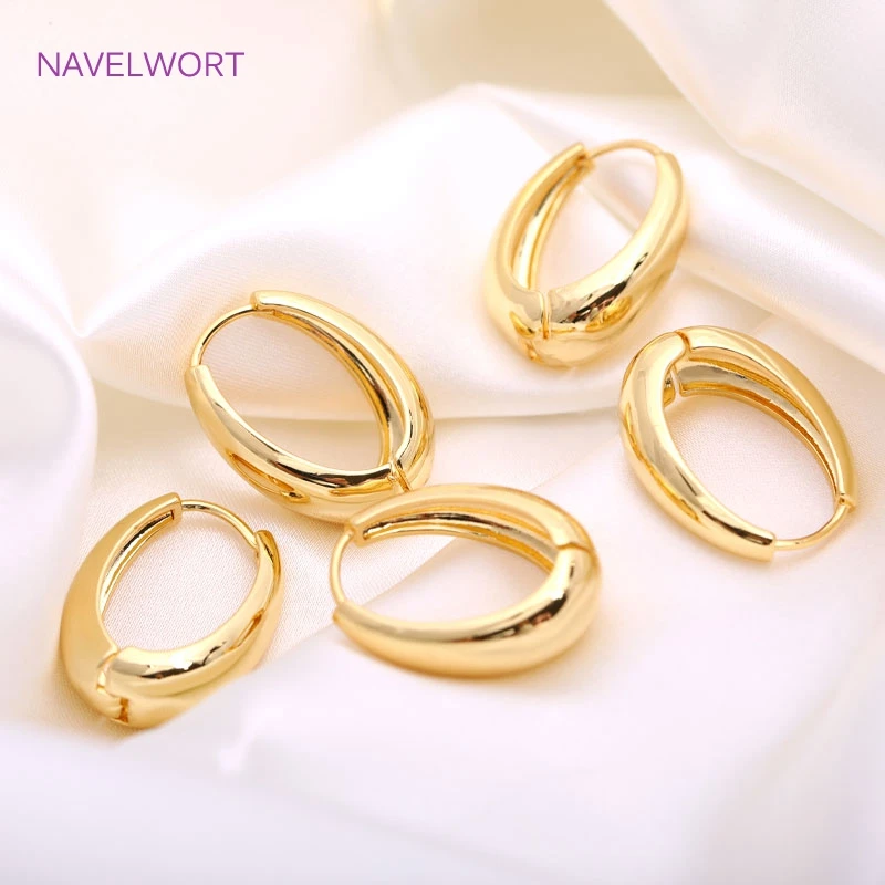 25mm*19mm Trendy Gold Color Oval Earring Clasps Brass Metal Smooth Huggie Earring Fashion Jewelry For Women Gifts