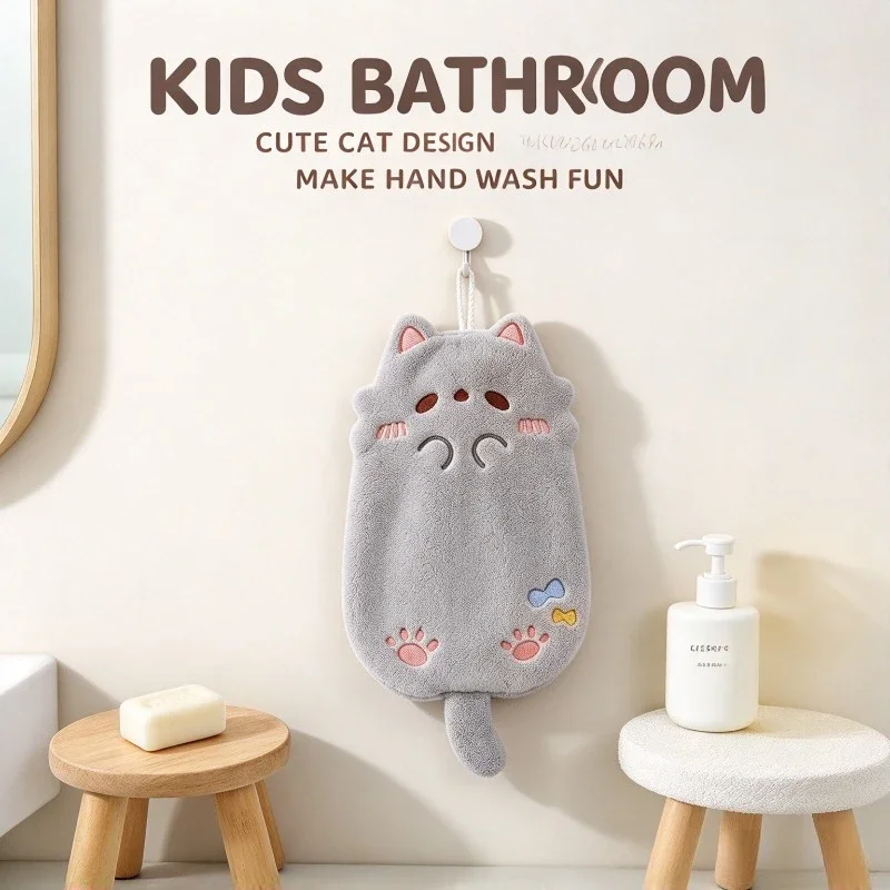 Coral Velvet Cartoon Tanuki Hanging Towel Thick Quick Dry Absorbent Hand Towel for Kitchen and Bathroom Home Decor