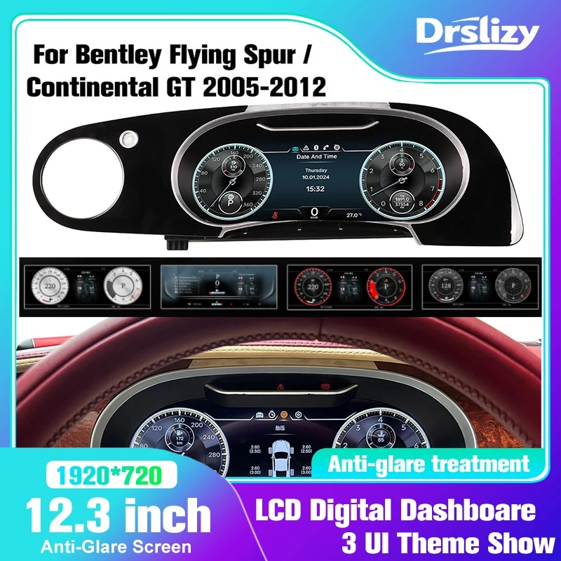 

Digital Cluster For Continental GT Flying Spur 2005-2012 12.3" Gauge Speedometer Gear Panel for Bentley Built-in Carplay Dash