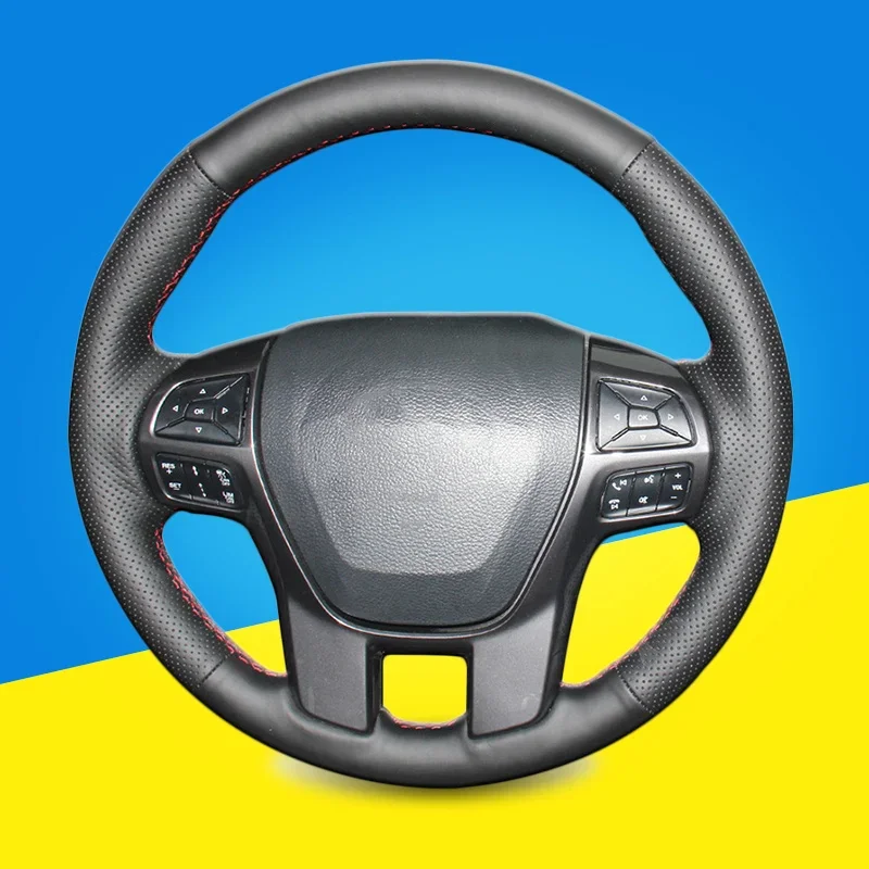 Custom Auto Braid Steering Wheel Cover for Ford Ranger Everest 2016 DIY Car Steering Wheel Covers Leather Interior Accessories