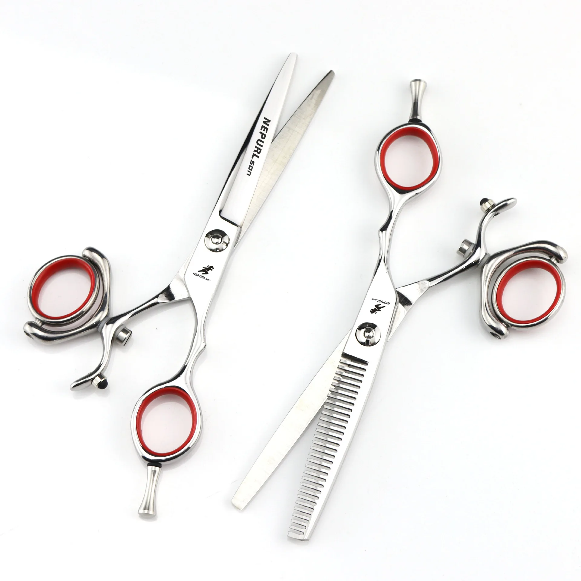 Professional barber scissors, 6.0 inches, made in Japan with 440C steel, 360-degree rotating handle, fly-cutting function
