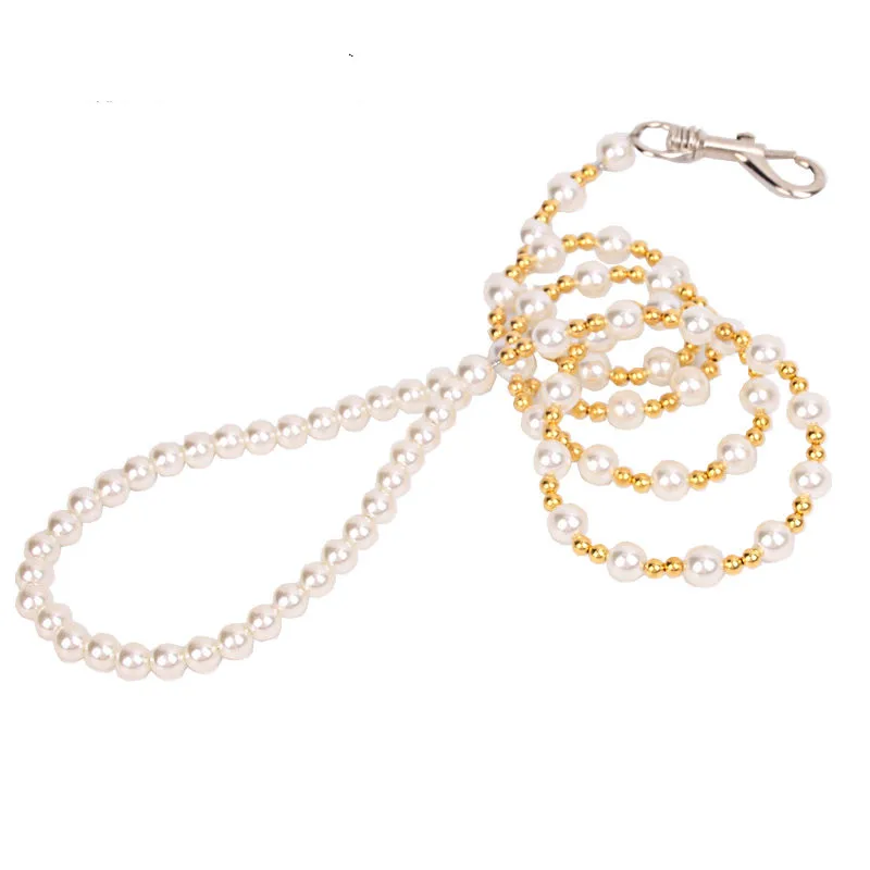 120cm Pearls Beaded Dog Leash Stainless Steel Wire Walking Chain for Small Dogs Pet Dog Cat Training Lead Leashes