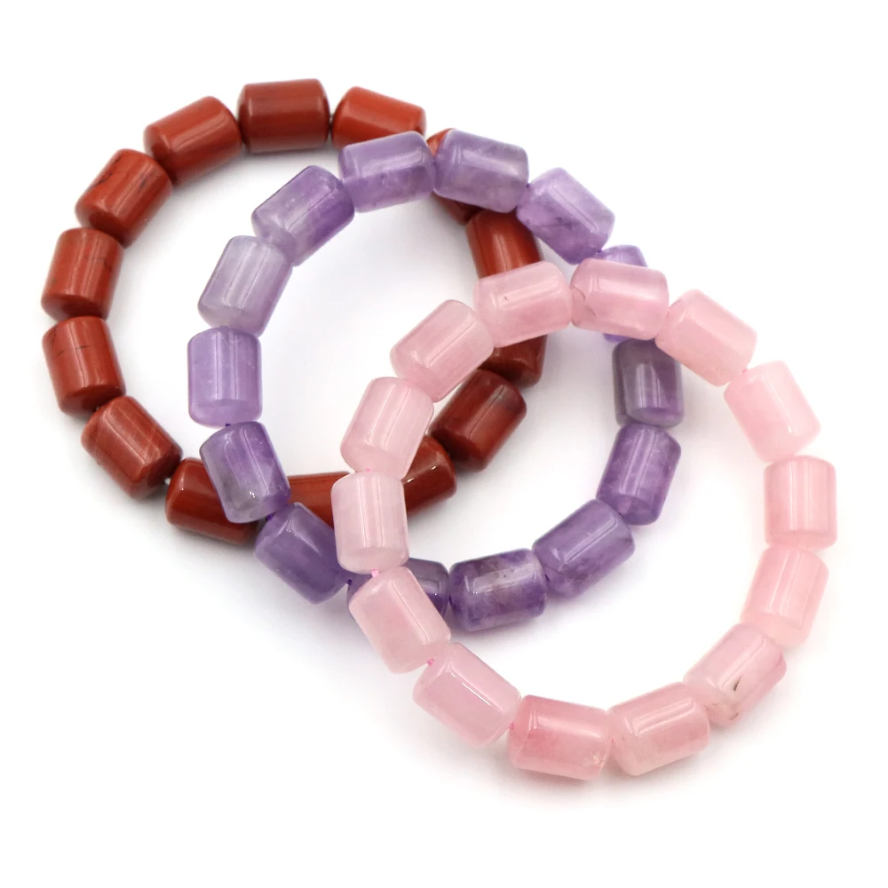 موضة الحجر الطبيعي 10x14 مللي متر أنبوب الخرز مطاطا سوار جمشت روز كوارتز اليدوية العصرية جوهرة سوار حلية أساور اليوغا #4