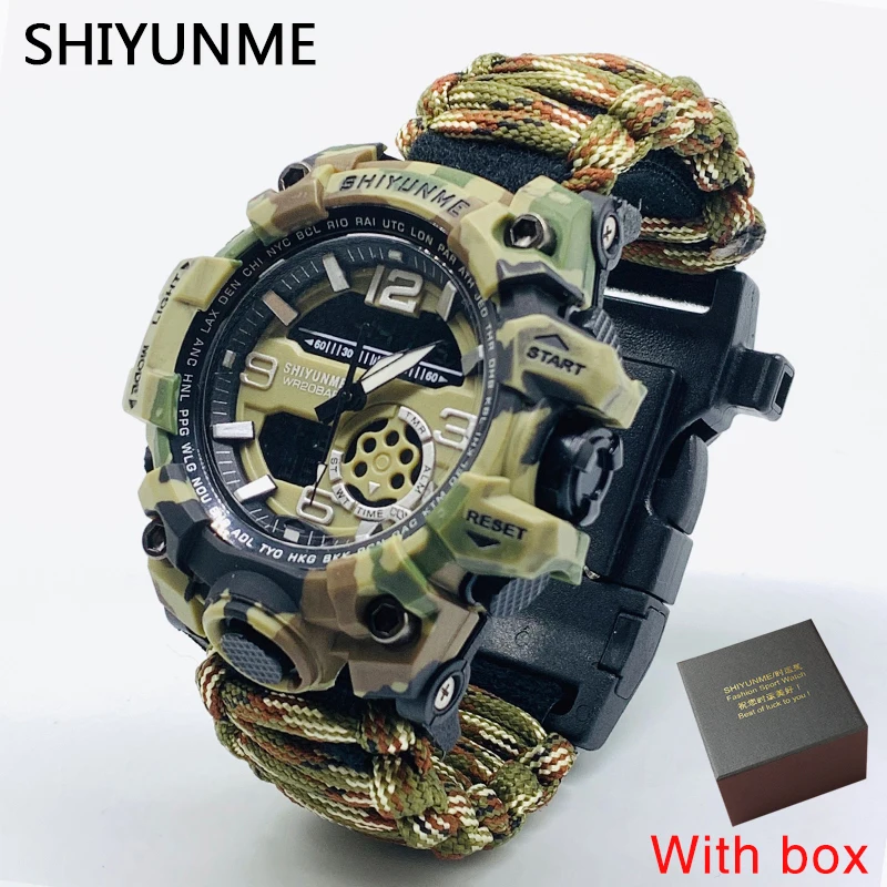 SHIYUNME Military Watch With Compass Waterproof Mens Sports Style Watch Men LED Quartz Dual display Watches Relogio Masculino