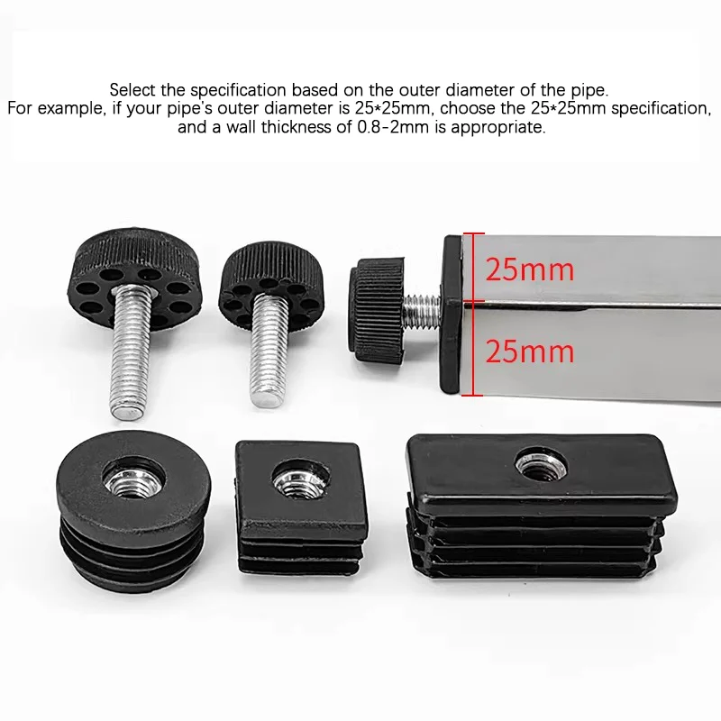 4-10PCS  20x30x40x50x60x80x100mm Nut Pipe Plugs Caster Sleeves Stainless Steel Adjustable Feet M6 M8 M10 for Square Round Tube