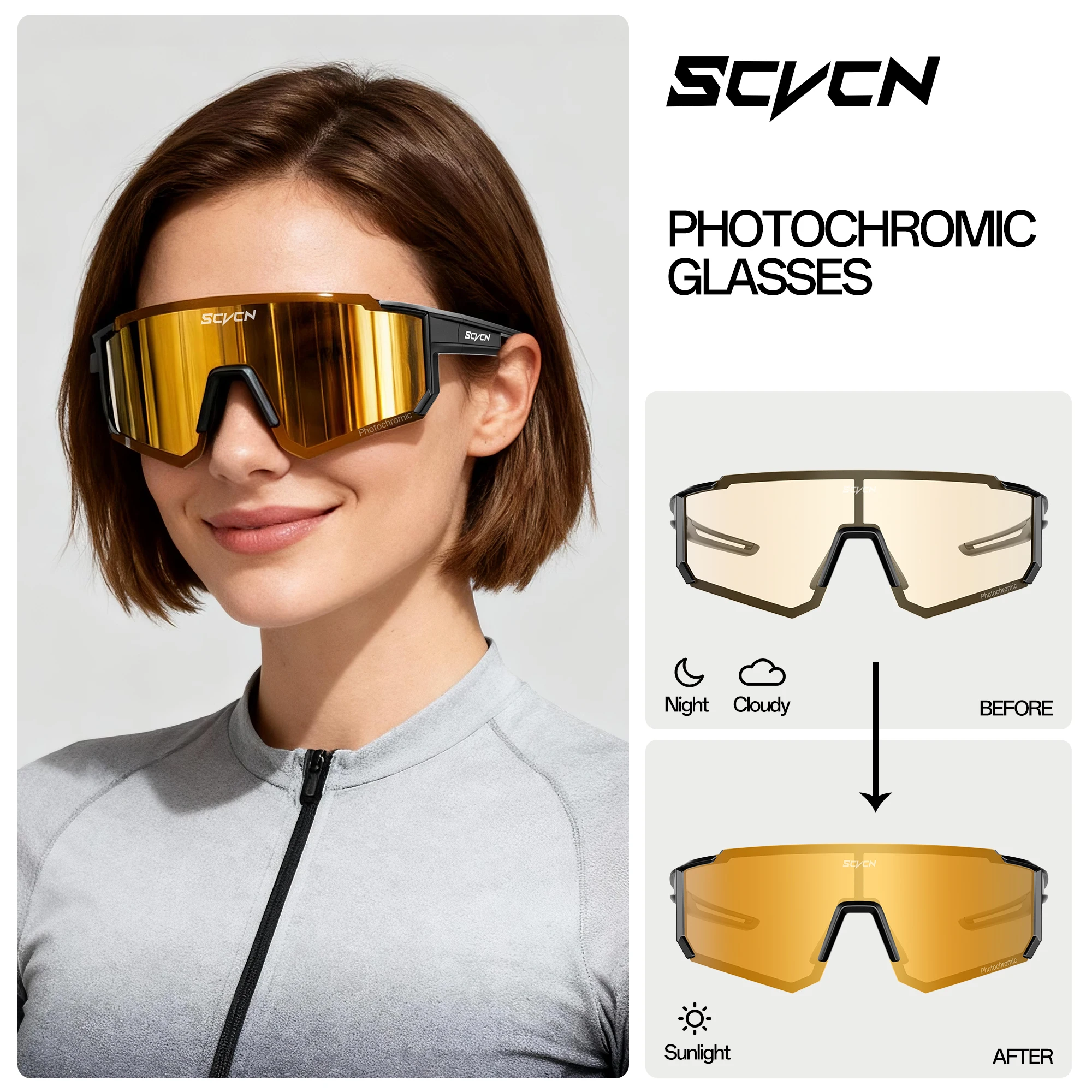 SCVCN Heißer Photochrome Radfahren Gläser Outdoor UV400 Schutz MTB Fahrrad Sonnenbrille Männer Frauen Sport Fahrrad Winddicht Brille – Detail 3