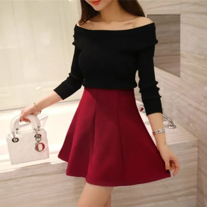 Women's High Waist Umbrella Skirt Pleated Elastic Pompon Skirt