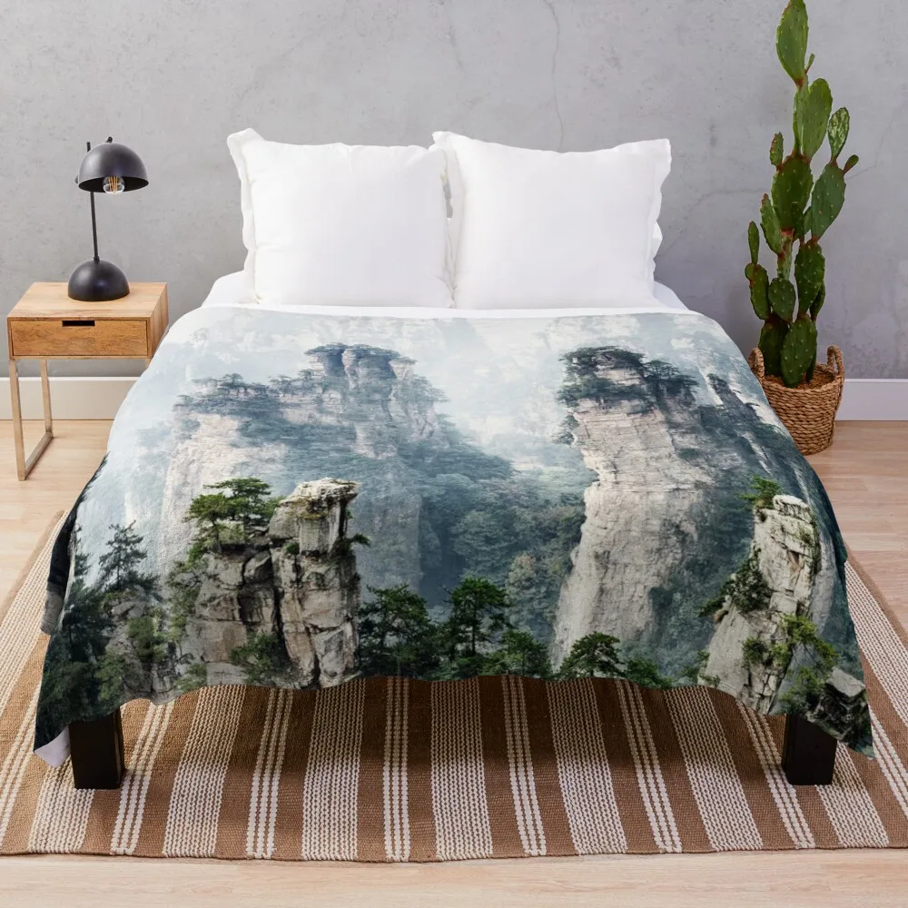 

Floating mountains Zhangjiajie National Forest Park art photo print Throw Blanket