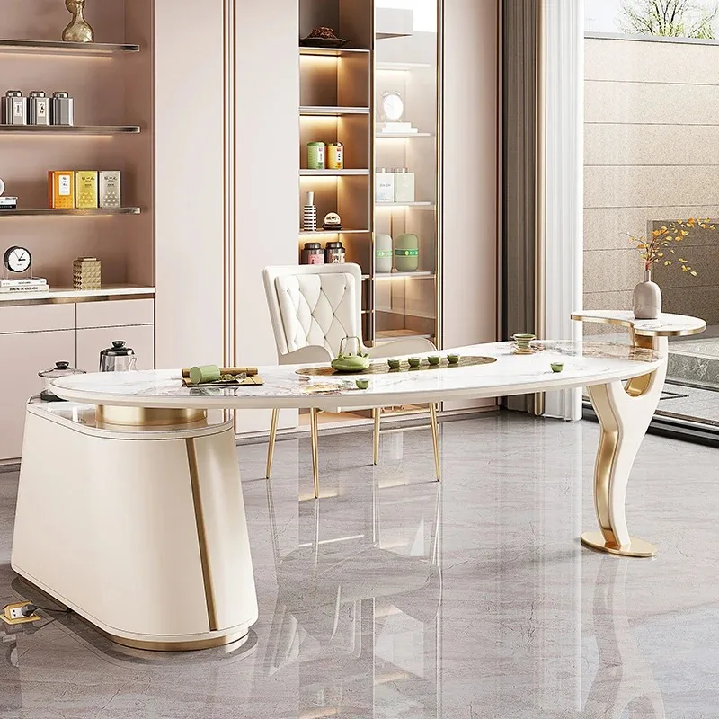 

L Shape Gold Office Desk Decoration Aesthetic Writing Nordic Office Desk Standing Study Modern Escritorio Blanco Furniture