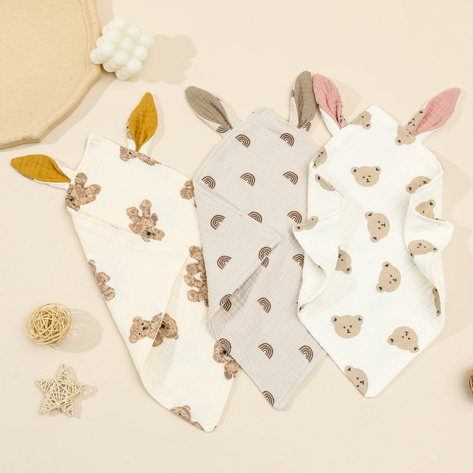 Newborn Baby Rabbite Cotton Muslin Comforter Infant Soft Soothe Appease Towels Princess Sleeping Dolls Blanket Bibs Burp Clothes