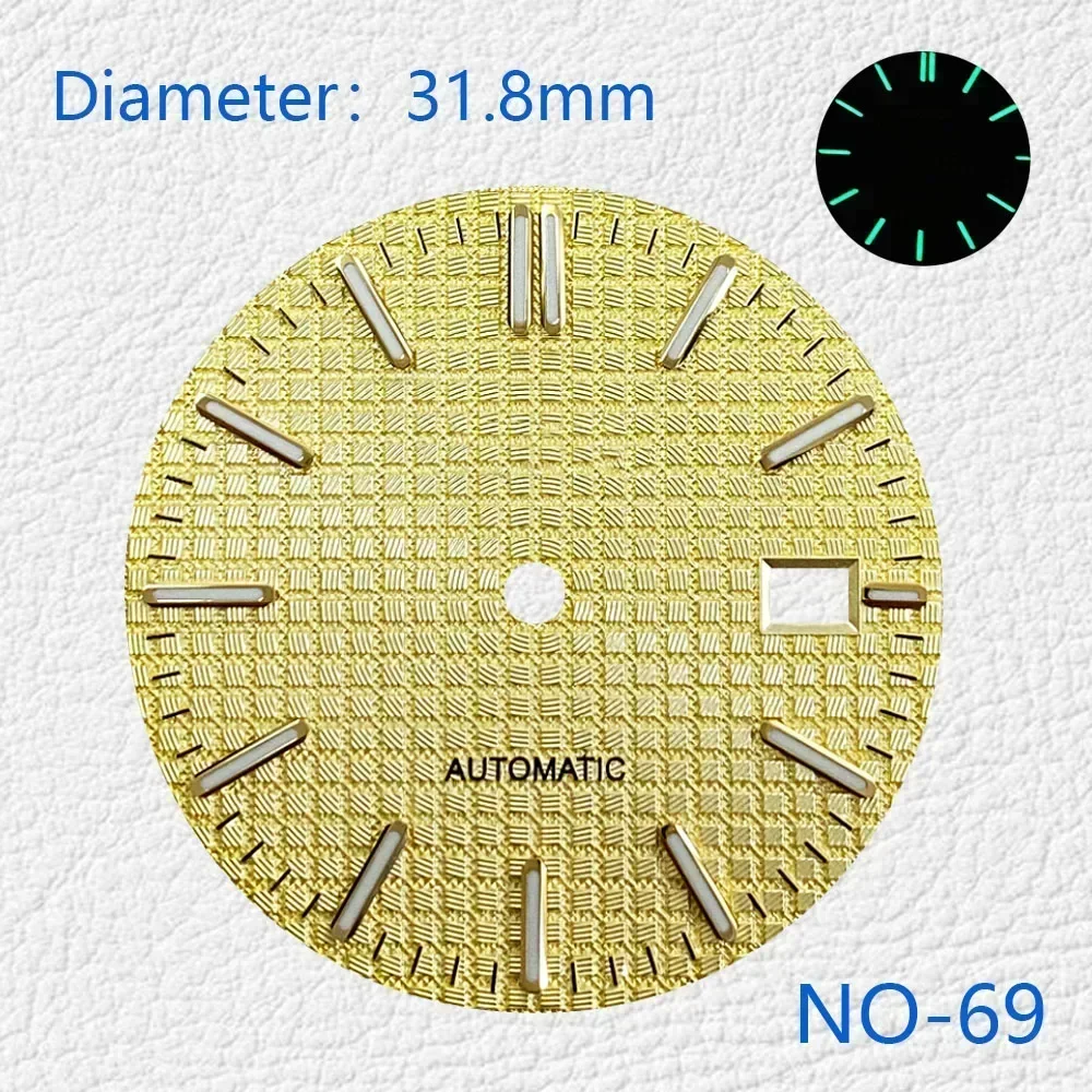 Modificado Oak Dial para o movimento do Japão, relógios luminosos verdes, acessórios, personalização do logotipo, NH35, NH36, 4R, 7S, 31,8 milímetros