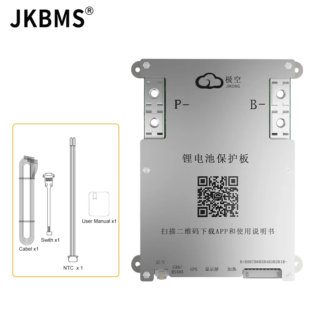 JKBMS 스마트 BMS 배터리, B2A8S20P, 4S, 5S, 6S, 7S, 8S, 12V, 24V, 2A Actice Blance RS485 HEAT CAN, LifePO4 LTO, 리튬 이온 배터리, BMS