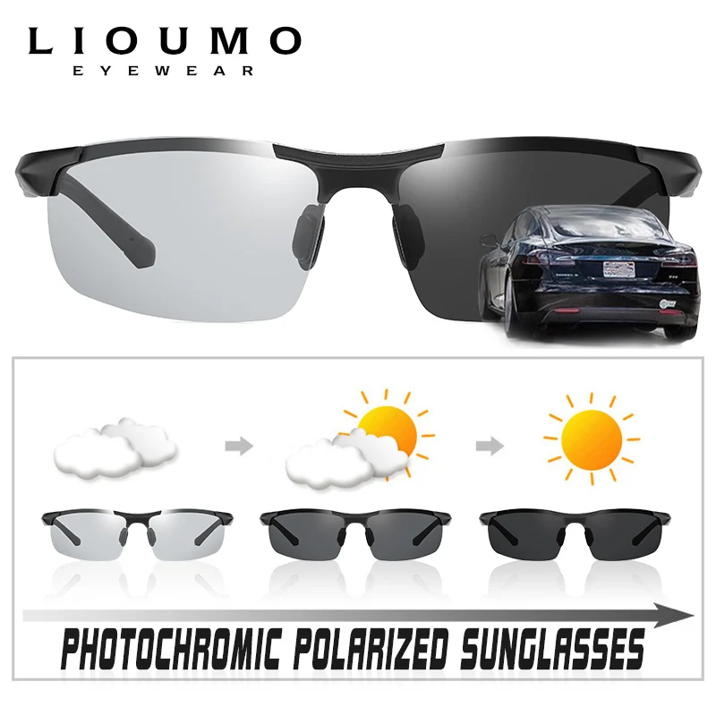 LIOUMO Klassische Legierung Quadratischen Rahmen Polarisierte Sonnenbrille Mann Photochrome Gläser Frau Chameleon Anti-Glare Fahren gafas de sol – Detail 6