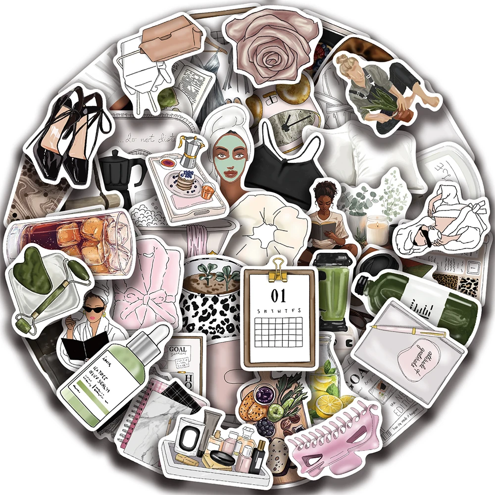 10/30/50pcs Kawaii INS Style Clean Girl Graffiti Stickers Aesthetic Decals DIY Stationery Phone Waterproof Cute Cartoon Sticker