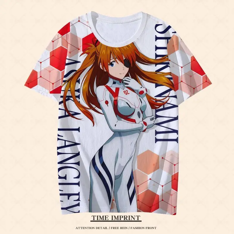 EVA-Anime Neon Genesis Evangelion Asuka camiseta para meninos e meninas, secagem rápida, manga curta, Mari Makinami, top solto, moda