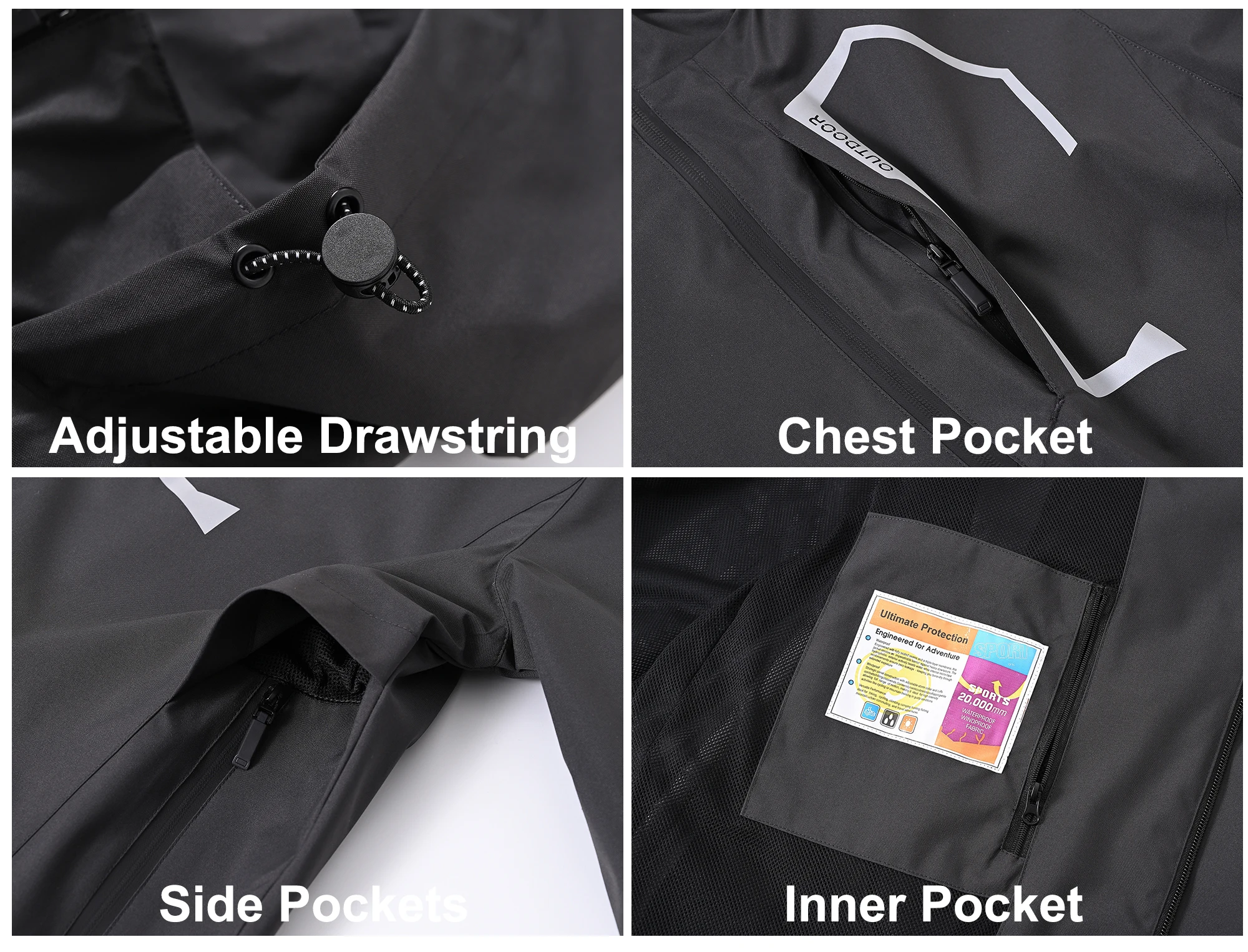 Sommer Herren Outdoor-Jacke Wasserdichte Regenjacke, Dünne Regenjacke mit Mehreren Taschen für Camping Wandern Radfahren Angeln – Detail 1