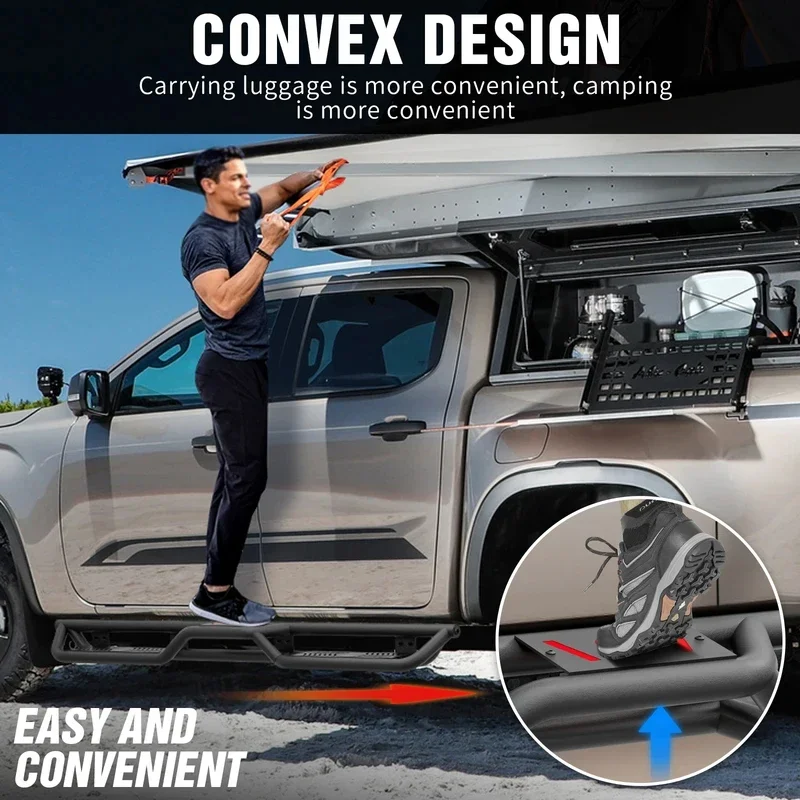 Running Boards with Heavy-Duty Steel Two Stairs Design (Black) For 2007-2021  Tundra Extended Cab (2 Half-Size Rear Doors)