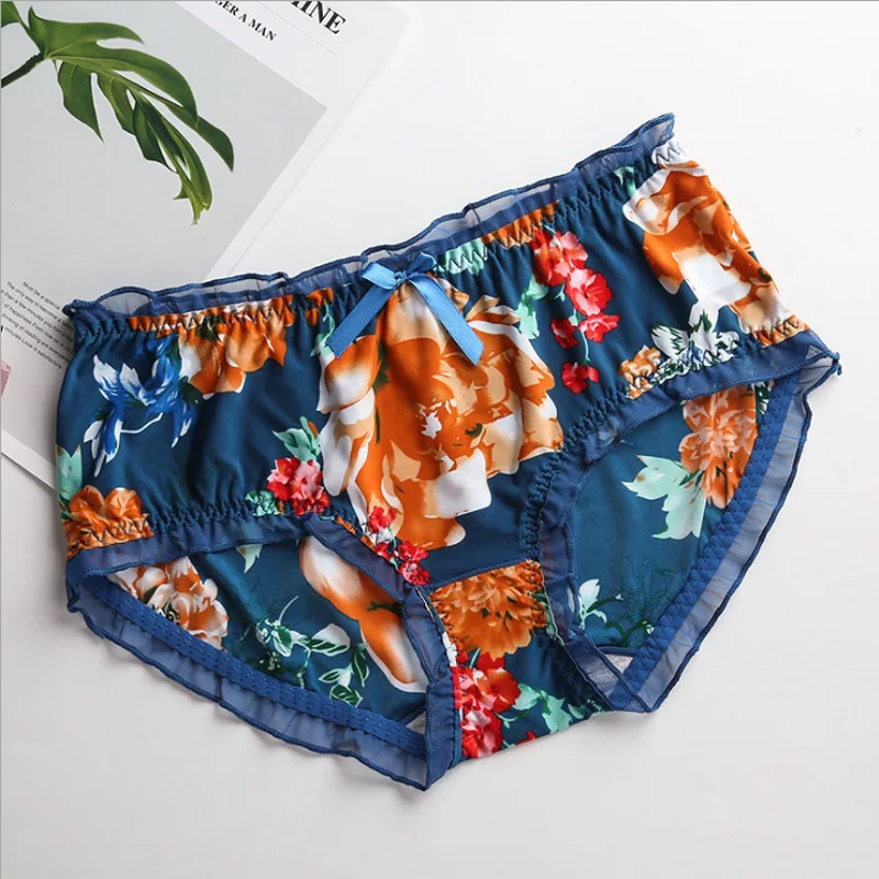 Women\'s Panties Cute Intimates Soft Smooth Girls Underwears Ruffle Bow Flower Print Plus Size Sexy Lingeries Underpants