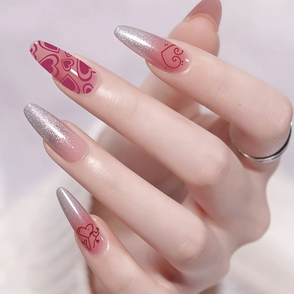 Beginner-Friendly Nail Art Stamping Template Heart-Shaped Design with Background Style Tool for Creative Manicures