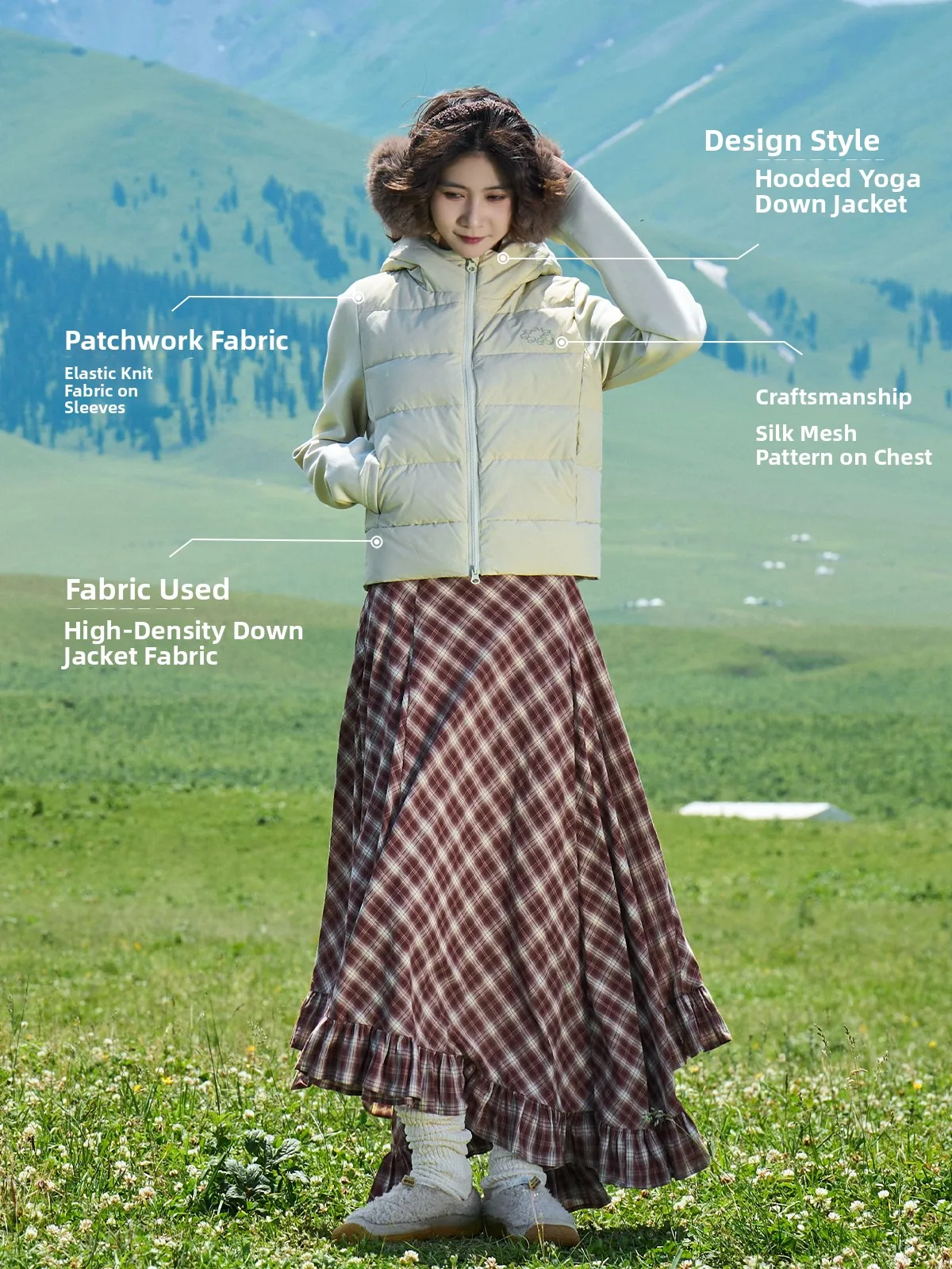 

Maood 90 White Du down Fitted Knitted Yoga Jaet with Hat Japanese Sle Warm Ci Casual ort Coat for Women