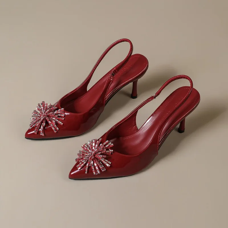 

Fashion Rhinestones Pearls Lace Women Sandals Pumps Luxury Crystal Flowers Summer Slingbacks High Heels Banquet Shoes