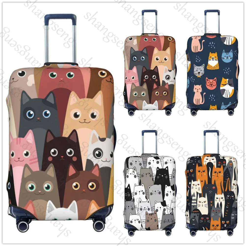 Desenhos animados Gato Padrão Grosso Elástico Bagagem Capa Protetora, Zipper Suit para 18-32in Bag, Mala Covers, Trolley Travel Cover