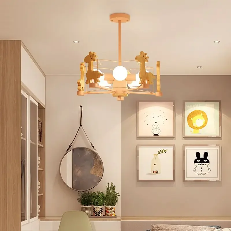 Imagem -03 - Cartoon Log Fawn Macaron Pendant Light Moderna Lâmpada Led para o Quarto das Crianças